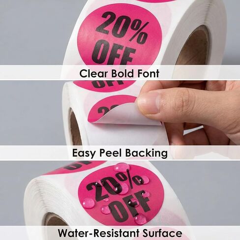 500Pcs 1Inch 20% Percent Off Sale Stickers Self-Adhesive Round Product Labels Sales Sticker Tags for Retail Store in Kuwait