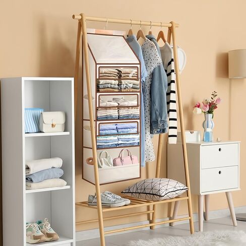 Wooden Hanging Yarn Storage Organizer, Large Knitting Stuffed Animal Storage with 4 Deep Clear Pockets & 6 Mesh Side Pockets, Over The Door Organizer Yarn Holder for Crochet Hooks, Knitting Needles in Kuwait