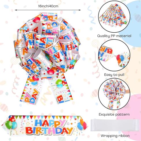 Retrowavy 2 Pcs 16 Inch Large Birthday Pull Bow for Present Gift Wrapping Giant Gift Bow for Car Colorful Car Ribbon for Birthday Party Holiday Presents in Kuwait