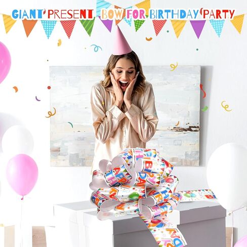 Retrowavy 2 Pcs 16 Inch Large Birthday Pull Bow for Present Gift Wrapping Giant Gift Bow for Car Colorful Car Ribbon for Birthday Party Holiday Presents in Kuwait