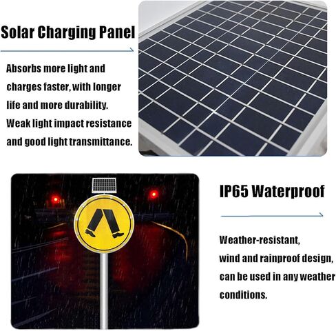Pedestrian Crossing LED Solar Powered Traffic Sign, 24" Reflective Road Safety Pedestrian Warning System Indicator Lights, Aluminum, IP65 Waterproof in Kuwait