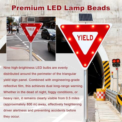 لافتة مرور بالطاقة الشمسية من الألومنيوم LED - مقاومة للطقس، سهلة التركيب، أضواء وامضة لعبور المشاة، المدارس والحدائق اللوجستية، تتضمن ملحقات التثبيت in Kuwait