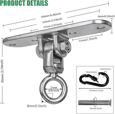 Heavy Duty Swing Hanger with Threaded Buckle 800 LBS Capacity 360+180 Full Swivel Stainless Steel Hammock Hanger Durable Hardware Accessories for Porch, Playground, Yoga, Heavy Bag in Kuwait