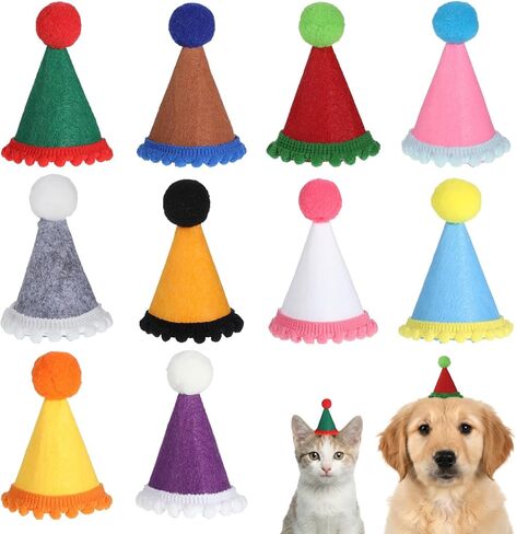 10 Pack Party Hats for Stuffed Animals, Mini Party Hats for Stuffed Animals Adjustable Birthday Hat Cone with Pom Poms Small Dogs, Cats, Kittens, Holiday Birthday Costume Accessories in Kuwait