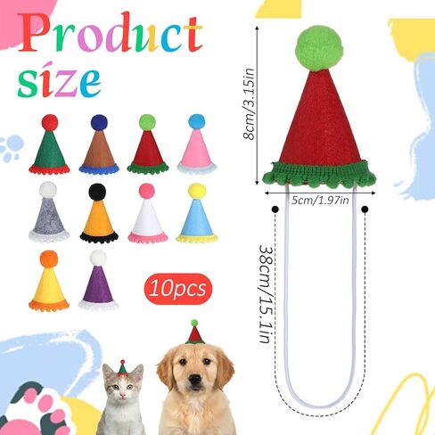 10 Pack Party Hats for Stuffed Animals, Mini Party Hats for Stuffed Animals Adjustable Birthday Hat Cone with Pom Poms Small Dogs, Cats, Kittens, Holiday Birthday Costume Accessories in Kuwait
