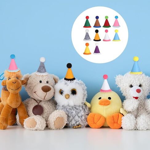 10 Pack Party Hats for Stuffed Animals, Mini Party Hats for Stuffed Animals Adjustable Birthday Hat Cone with Pom Poms Small Dogs, Cats, Kittens, Holiday Birthday Costume Accessories in Kuwait