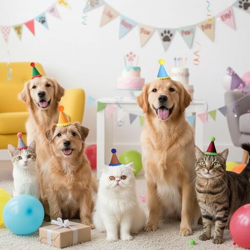 10 Pack Party Hats for Stuffed Animals, Mini Party Hats for Stuffed Animals Adjustable Birthday Hat Cone with Pom Poms Small Dogs, Cats, Kittens, Holiday Birthday Costume Accessories in Kuwait