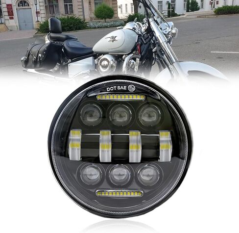 Headlights Fit for Yamaha V-Star XVS 650 950 1100,5.75 Inch Round 6000K Hi/Lo Beam White/Amber DRL,IP68 Waterproof,Plug & Play,DOT Approved in Kuwait