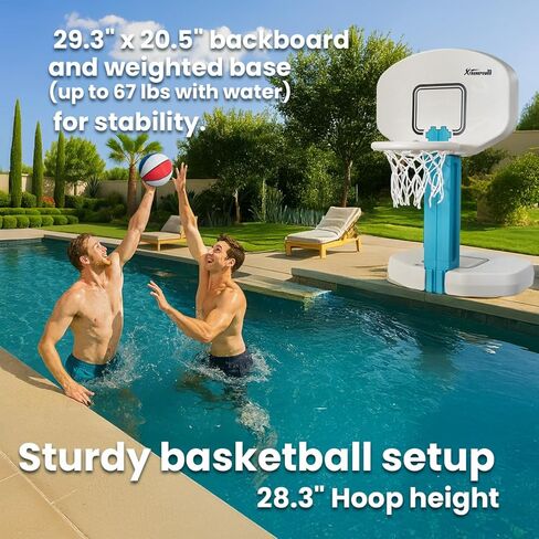 XtremepowerUS 2-in-1 Pool Volleyball Set & Basketball Hoop Combo for Swimming Pool, Includes Inflator Pump, Basketball & Volleyball, HDPE Materials, Adjustable Size, Durable Outdoor Sports Equipment in Kuwait