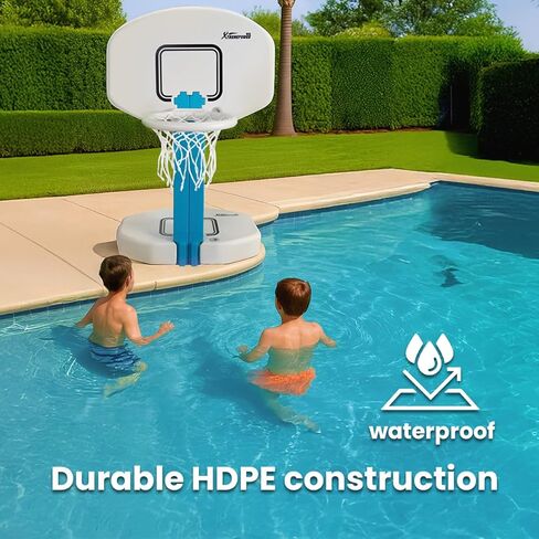 XtremepowerUS 2-in-1 Pool Volleyball Set & Basketball Hoop Combo for Swimming Pool, Includes Inflator Pump, Basketball & Volleyball, HDPE Materials, Adjustable Size, Durable Outdoor Sports Equipment in Kuwait