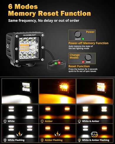 Auxbeam 6 Modes Amber White Series LED Cubes, 3Inch 72W LED Pods Dual Color Off-Road Strobe Lights, Spot Flood Combo Driving Offroad Ditch Lights Flashing Warning Functional, Pair in Kuwait