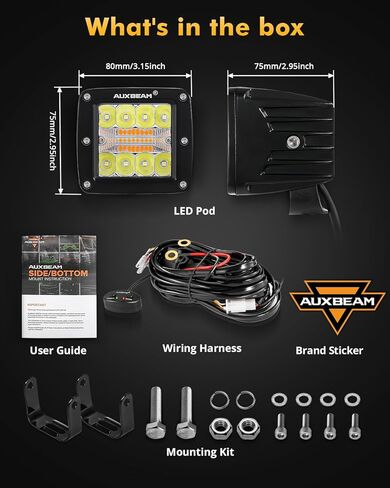 Auxbeam 6 Modes Amber White Series LED Cubes, 3Inch 72W LED Pods Dual Color Off-Road Strobe Lights, Spot Flood Combo Driving Offroad Ditch Lights Flashing Warning Functional, Pair in Kuwait