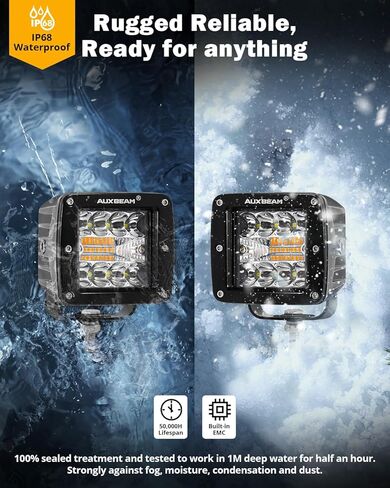 Auxbeam 6 Modes Amber White Series LED Cubes, 3Inch 72W LED Pods Dual Color Off-Road Strobe Lights, Spot Flood Combo Driving Offroad Ditch Lights Flashing Warning Functional, Pair in Kuwait