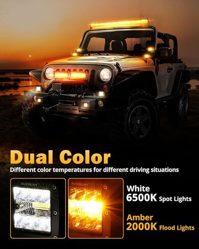 Auxbeam 6 Modes Amber White Series LED Cubes, 3Inch 72W LED Pods Dual Color Off-Road Strobe Lights, Spot Flood Combo Driving Offroad Ditch Lights Flashing Warning Functional, Pair in Kuwait