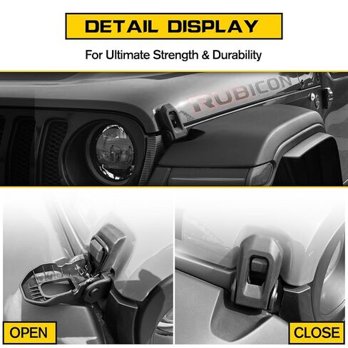 مزلاج قفل غطاء المحرك لسيارة Jeep Wrangler JL JLU 2018-2025 & Gladiator JT 2020+ 2/4 باب، ملحقات مزلاج قفل غطاء المحرك المضاد للسرقة، مزلاج قفل غطاء الألومنيوم 2025 2024 2023 2022 2021 2020، قطعتان in Kuwait