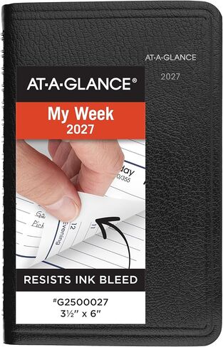 AT-A-GLANCE 2027 مخطط كتاب المواعيد، أسبوعيًا، 3.5 × 6 بوصة، حجم الجيب، كل ساعة، DayMinder، أسود (G2500027) in Kuwait