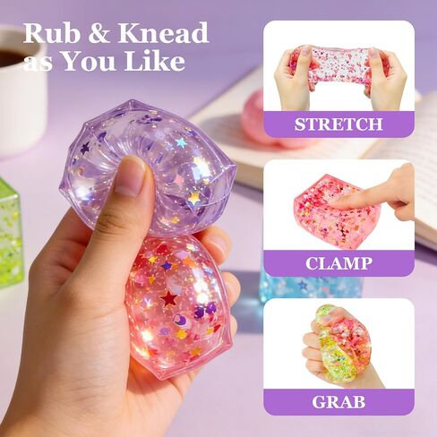 4 Pack Glitter Ice Cube Stress Ball, Soft Cube Colorful Sensory Fidget Toys for Adults & Kids, Fun Square Squeeze Toys for Anxiety Stress Relief, Great Holiday & Birthday Gifts, Classroom Prizes in Kuwait