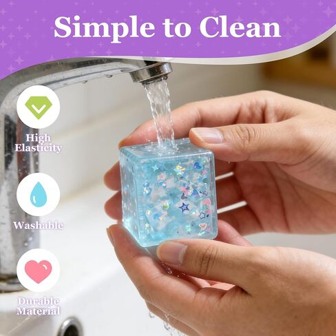4 Pack Glitter Ice Cube Stress Ball, Soft Cube Colorful Sensory Fidget Toys for Adults & Kids, Fun Square Squeeze Toys for Anxiety Stress Relief, Great Holiday & Birthday Gifts, Classroom Prizes in Kuwait