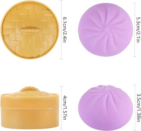 4 PCS Colorful Dumpling Stress Balls,Squishes Dough Fidget Sensory Dumplings,Simulation Food Squishies Bun with Steamer Stretchy Stress Relief Tools in Kuwait