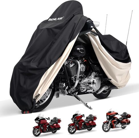 Benlari Waterproof Motorcycle Cover with Side Top Box Compatible with Harley Davidson Touring Ultra Limited Street Glide Road Glide Electra Glide Outdoor All Weather Protection, XL,116" x 47" x 53" in Kuwait