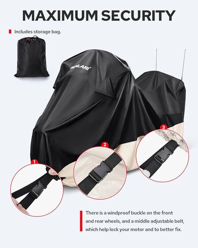 Benlari Waterproof Motorcycle Cover with Side Top Box Compatible with Harley Davidson Touring Ultra Limited Street Glide Road Glide Electra Glide Outdoor All Weather Protection, XL,116" x 47" x 53" in Kuwait