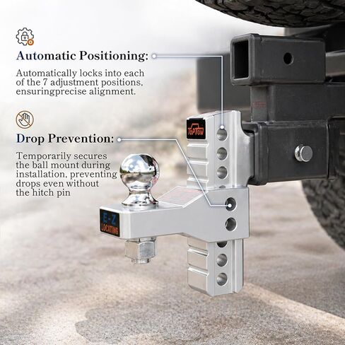 TOPTOW Adjustable Aluminum Ball Mount, 6-inch Drop Hitch for 2-inch Hitch Receivers, 7500lbs Capacity Including 2-inch Hitch Ball, Hitch Locks and Hitch Pin Kits - Patent Easy-Locating Shank Design in Kuwait