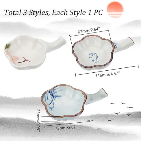 WEBEEDY 3 Styles Ceramic Ink Dish with Handle, Fish Lotus Peony Porcelain Ink Plate Multifunctional Paint Brush Holder Organizer Rest for Chinese Calligraphy Writing Painting Supplies, 4.5x3x1 Inch in Kuwait