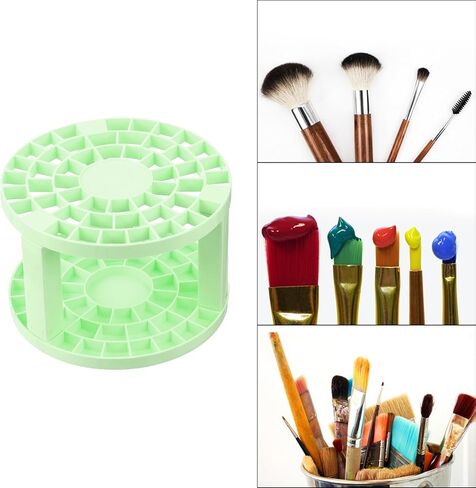 1pcs Paint Brush Holder, Paint Brush Storage Organizer 49 Holes Plastic Paint Storage Desk Stand Round for Artist Desk Makeup Pencil, Green in Kuwait