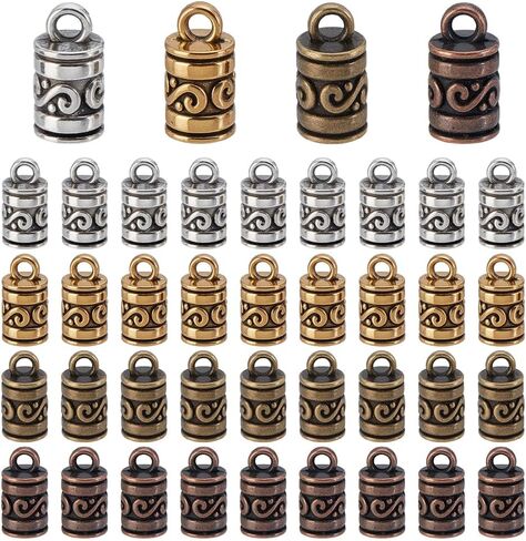 PH PandaHall 200pcs Metal Cord End Caps, 4 Colors Column Leather Thread Rope End Cap Tassel Caps Jewellery Cap Tip for DIY Craft Dangle Earrings Bracelets Necklaces Jewelry Making Kumihimo Supplies in Kuwait