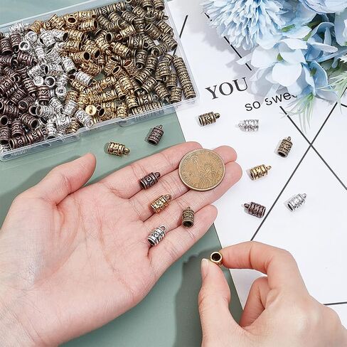 PH PandaHall 200pcs Metal Cord End Caps, 4 Colors Column Leather Thread Rope End Cap Tassel Caps Jewellery Cap Tip for DIY Craft Dangle Earrings Bracelets Necklaces Jewelry Making Kumihimo Supplies in Kuwait