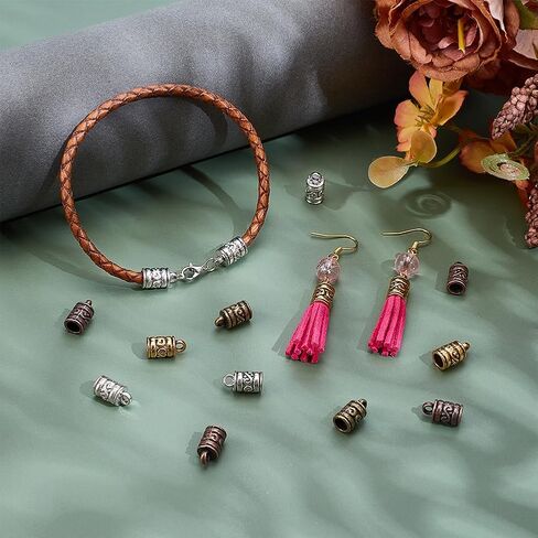 PH PandaHall 200pcs Metal Cord End Caps, 4 Colors Column Leather Thread Rope End Cap Tassel Caps Jewellery Cap Tip for DIY Craft Dangle Earrings Bracelets Necklaces Jewelry Making Kumihimo Supplies in Kuwait