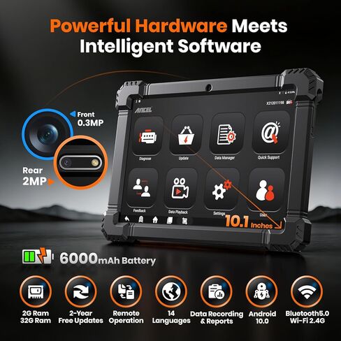 ANCEL X7HD PRO 10.1 بوصة ماسح ضوئي للشاحنات الثقيلة، أداة تشخيص ديزل كاملة النظام مع DPF Regen، 42+ إعادة تعيين، اختبار ثنائي الاتجاه ونشط، ترميز ECU، ماسح ضوئي HDOBD/OBD2 لشاحنات الديزل - رمادي in Kuwait