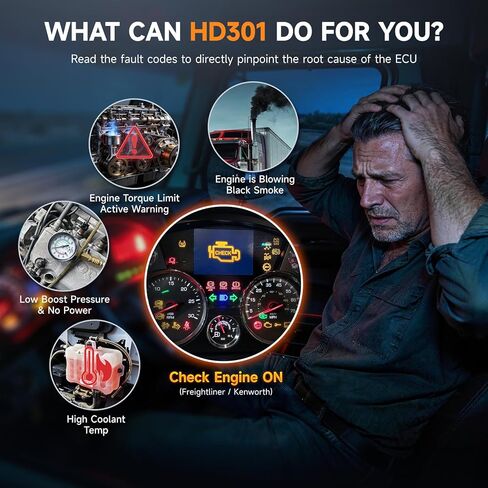 ماسح ضوئي للشاحنات الثقيلة من فوكسويل HD301، أداة مسح ديزل بنظام كامل مع دبوس 6/9/16، قارئ رمز 2 في 1 للشاحنات ومحرك السيارات، أداة تشخيص الديزل للكمون، الباكار، كاتربيلر in Kuwait