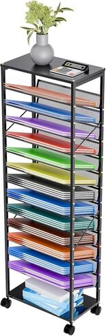 Ekisemio 15 Tier Rolling File Cart, Sturdy and Durable Desk File Organizer with Metal Mesh Letter Tray, Heavy-Duty Rolling Clutter Cart for Office, Home, School, Black in Kuwait