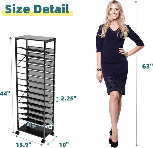 Ekisemio 15 Tier Rolling File Cart, Sturdy and Durable Desk File Organizer with Metal Mesh Letter Tray, Heavy-Duty Rolling Clutter Cart for Office, Home, School, Black in Kuwait