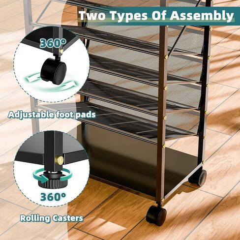 Ekisemio 15 Tier Rolling File Cart, Sturdy and Durable Desk File Organizer with Metal Mesh Letter Tray, Heavy-Duty Rolling Clutter Cart for Office, Home, School, Black in Kuwait