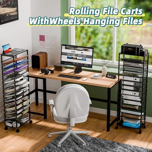 Ekisemio 15 Tier Rolling File Cart, Sturdy and Durable Desk File Organizer with Metal Mesh Letter Tray, Heavy-Duty Rolling Clutter Cart for Office, Home, School, Black in Kuwait