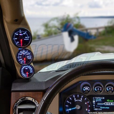 جراب قياس عمود ثلاثي GlowShift Tan متوافق مع Ford Super Duty F-250 F-350 6.7L Power Stroke 2011-2016 - لون المصنع مطابق - بلاستيك ABS - حوامل (3) مقاييس 2-1/16 بوصة (52 مم) in Kuwait