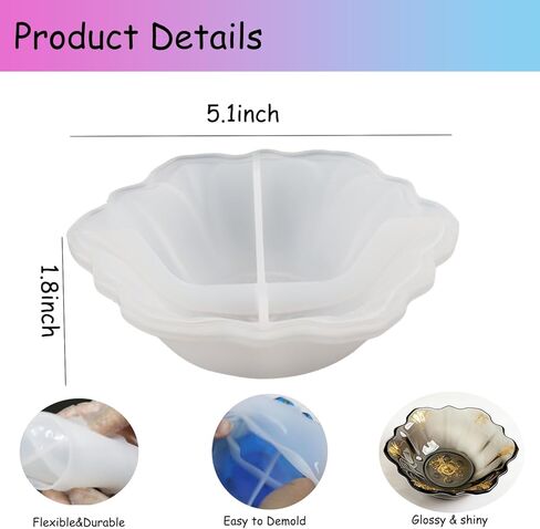Resin Molds for Bowl, 5.1 x 1.8 inches Silicone Bowl Mold, Flower Silicone Tray Molds for Resin, Epoxy Resin Containers Molds for DIY Jewelry Holder Trinket Container Candle Vessel Holder in Kuwait