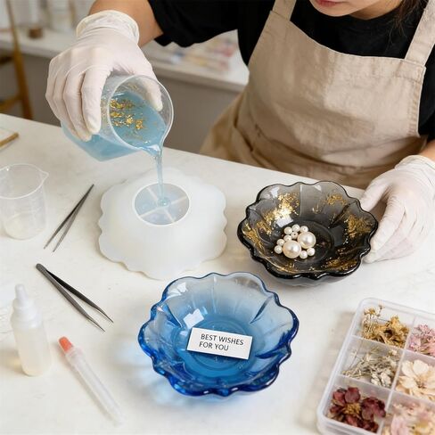 Resin Molds for Bowl, 5.1 x 1.8 inches Silicone Bowl Mold, Flower Silicone Tray Molds for Resin, Epoxy Resin Containers Molds for DIY Jewelry Holder Trinket Container Candle Vessel Holder in Kuwait