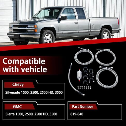 Fuel Line kit Compatible With GMC Sierra | Chevy Silverado 1500 2500 3500 1999 2000 2001 2002 2003 Gas Stainless Steel Braided Fuel Hose Set,Replace 819-840 in Kuwait