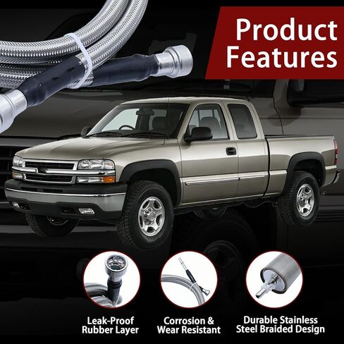 Fuel Line kit Compatible With GMC Sierra | Chevy Silverado 1500 2500 3500 1999 2000 2001 2002 2003 Gas Stainless Steel Braided Fuel Hose Set,Replace 819-840 in Kuwait