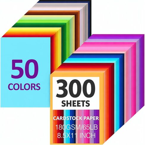 300 ورقة مقاس 8.5 × 11 ورق بطاقات ملون، 50 لونًا متنوعًا (180 جم/65 رطل) ورق بطاقات ملون لحرف الطباعة، والدعوات، وصناعة البطاقات، والحرف اليدوية اليدوية، واللوازم المدرسية، وديكورات الحفلات in Kuwait