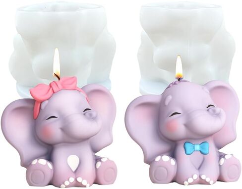 2-Piece Set of Elephant Candle molds for Candle Making 3D Elephant Resin Candle soap Mold DIY Resin Gypsum Clay Elephant Ornament Silicone Mold in Kuwait