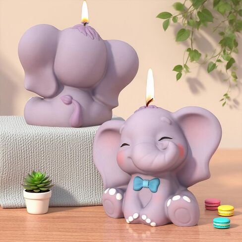 2-Piece Set of Elephant Candle molds for Candle Making 3D Elephant Resin Candle soap Mold DIY Resin Gypsum Clay Elephant Ornament Silicone Mold in Kuwait