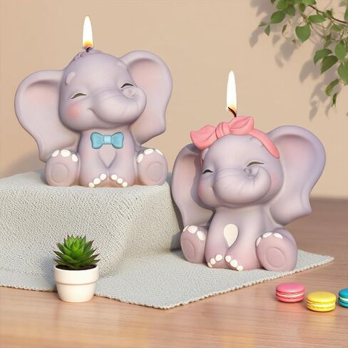 2-Piece Set of Elephant Candle molds for Candle Making 3D Elephant Resin Candle soap Mold DIY Resin Gypsum Clay Elephant Ornament Silicone Mold in Kuwait
