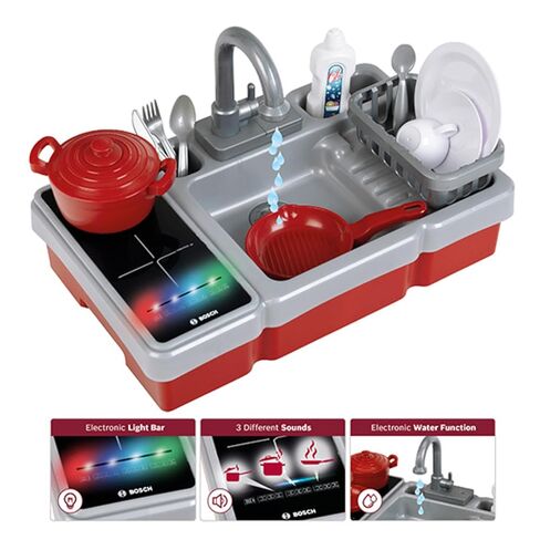 Theo Klein 7110 Bosch mini Children's Kitchen I Sink with Water Pump Function I Hob with Light & Sound I Includes Cooking and Eating Utensils I Toy for Children Aged 3 and Over in Kuwait