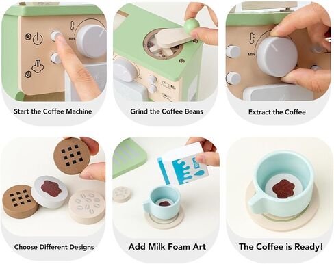 Fockety Toy Coffee Maker for Kids, Coffee Machine Toy Wooden Playset Kitchen Accessories Gifts for Ages 3 4 5 Year Old Kids Toddler Boys Girls Birthday Gifts in Kuwait
