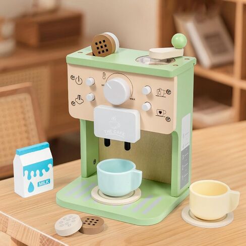 Fockety Toy Coffee Maker for Kids, Coffee Machine Toy Wooden Playset Kitchen Accessories Gifts for Ages 3 4 5 Year Old Kids Toddler Boys Girls Birthday Gifts in Kuwait