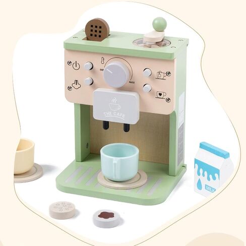Fockety Toy Coffee Maker for Kids, Coffee Machine Toy Wooden Playset Kitchen Accessories Gifts for Ages 3 4 5 Year Old Kids Toddler Boys Girls Birthday Gifts in Kuwait
